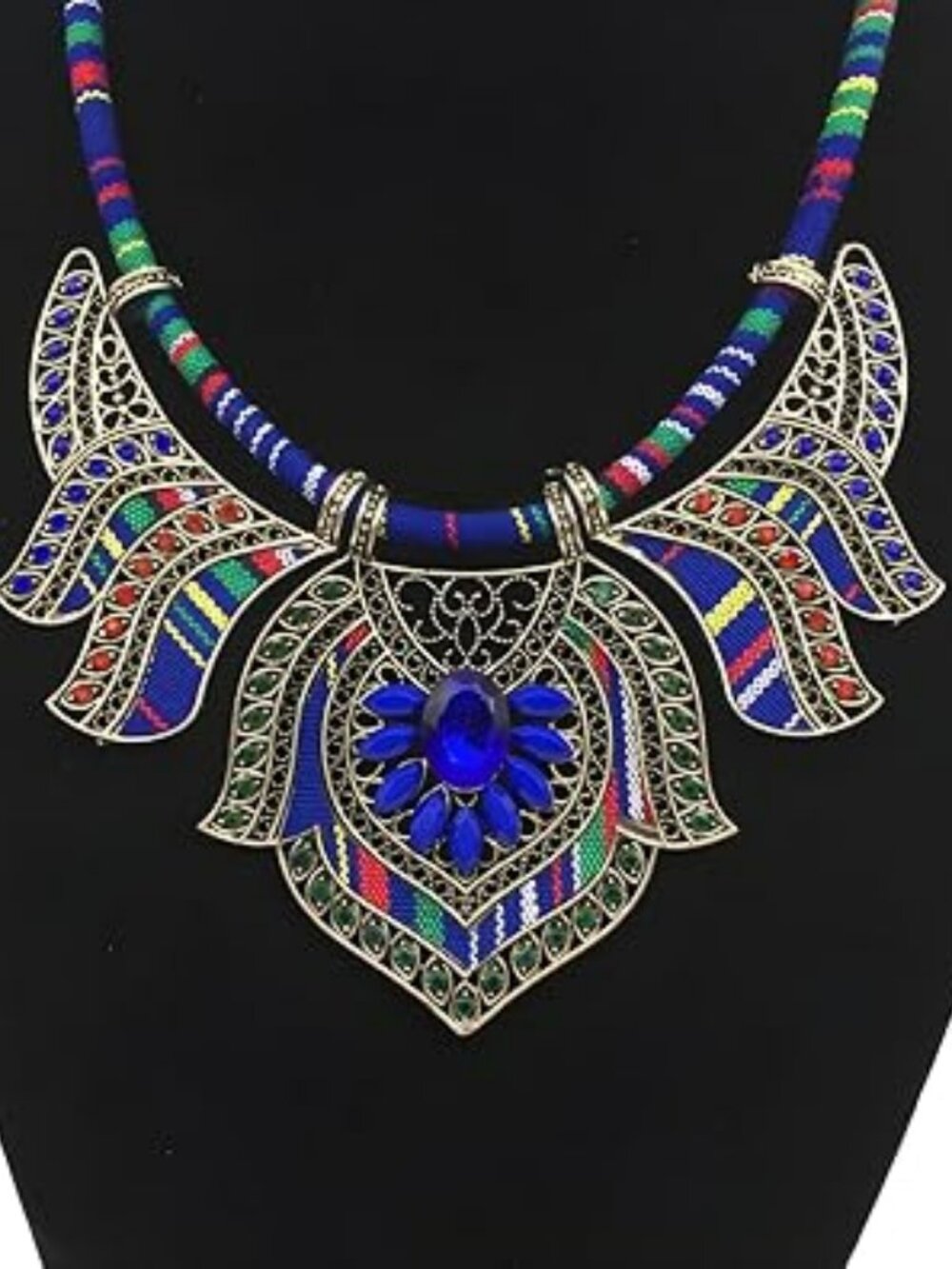 Blue Bohemian Statement Necklace Chunky Boho Beaded